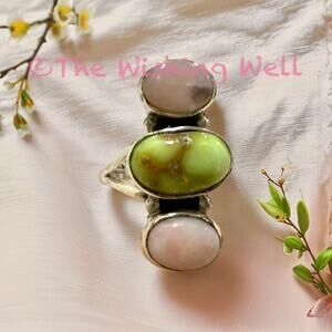 Peruvian Pink Opal & Palomino Turquoise Sterling Ring Size 6